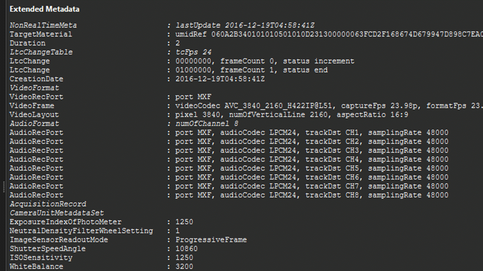 Extended MXF metadata preview in n.Player